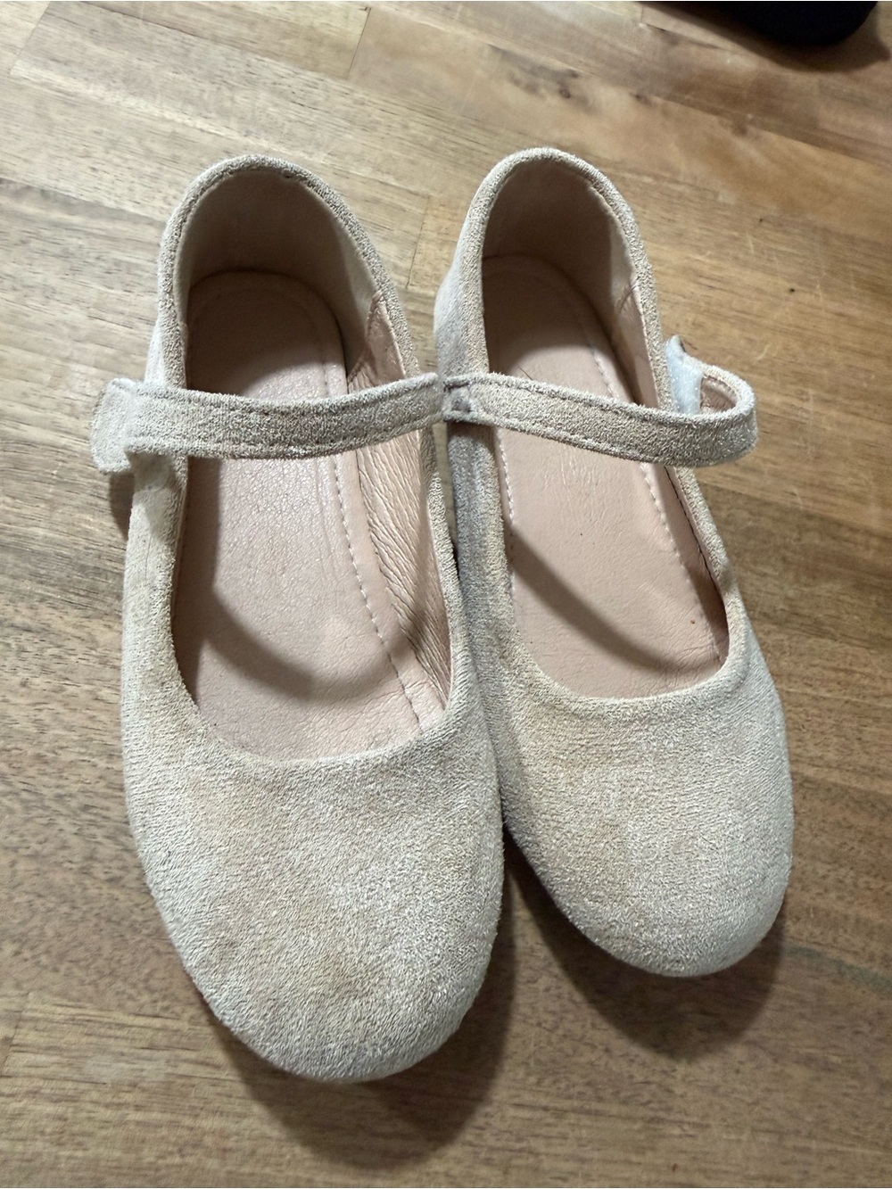 Kids Beige Mary Jane Shoes with Hook-and-Loop Strap